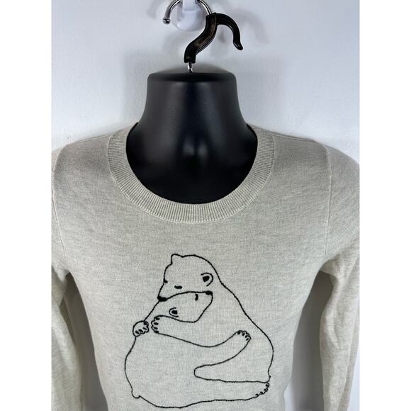 J Crew Polar Bear Graphic Knit Sweater Size XS Cream Lightweight Nature - Picture 7 of 8